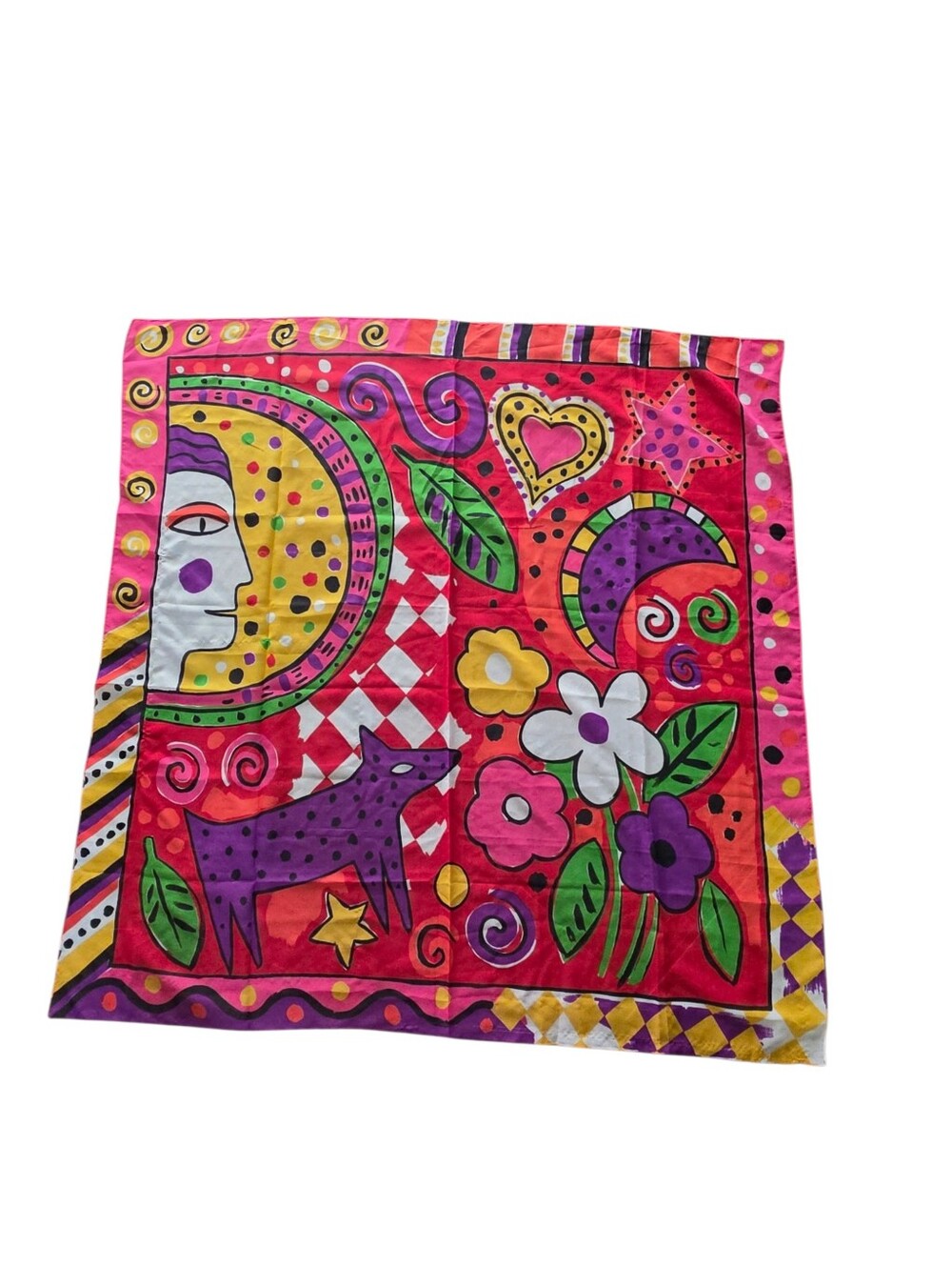 Laurel Burch Cat Dog Silk Scarf Multicolor Artysy 34X35